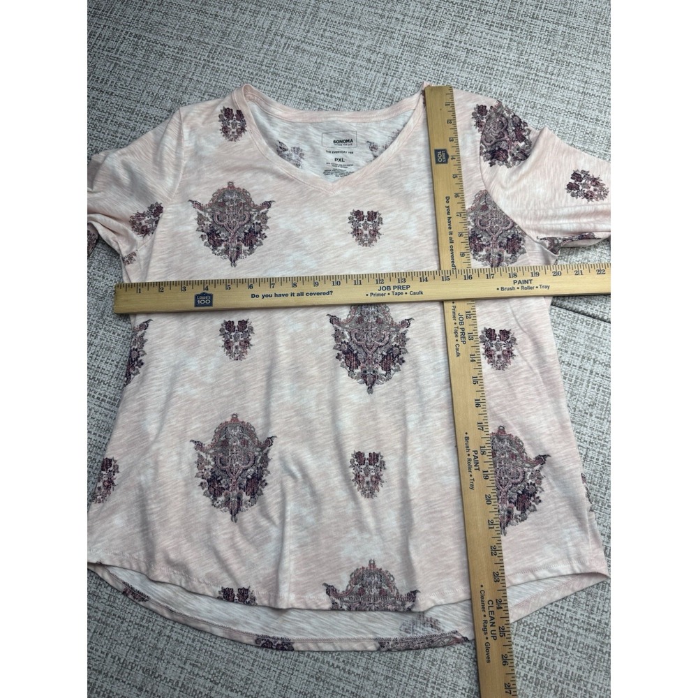 Sonoma The Everyday Tee Pink Print Long Sleeve V-Neck T-Shirt PXL Petite - Picture 5 of 9